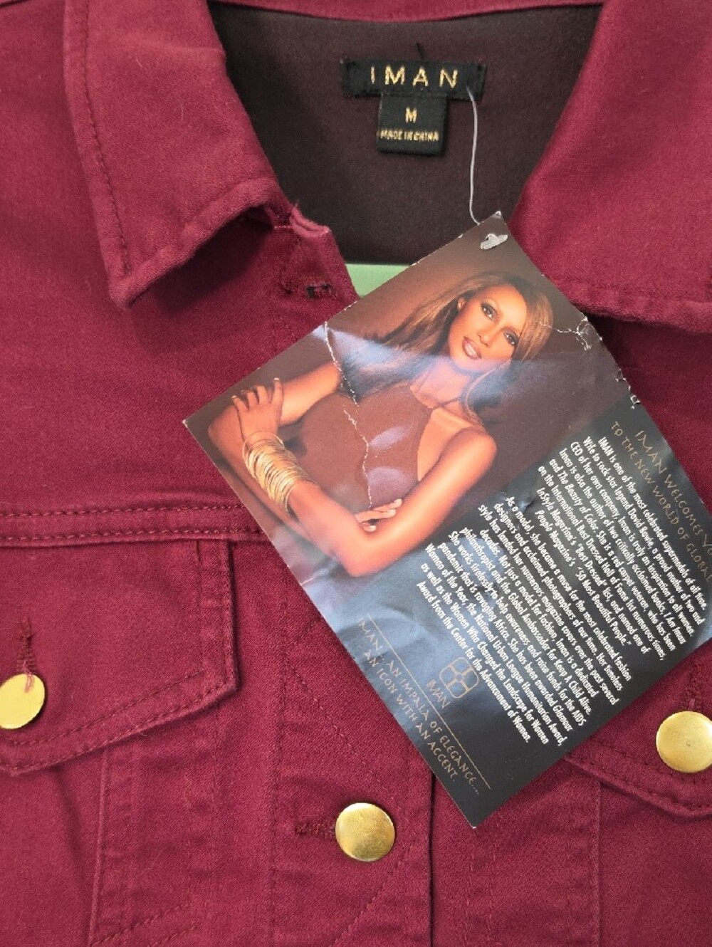 IMAN Burgundy Button-Front Jean Jacket - Picture 2 of 7